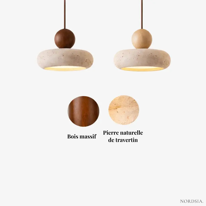 Suspension design minimaliste en travertin & bois | Alva NORDSIA