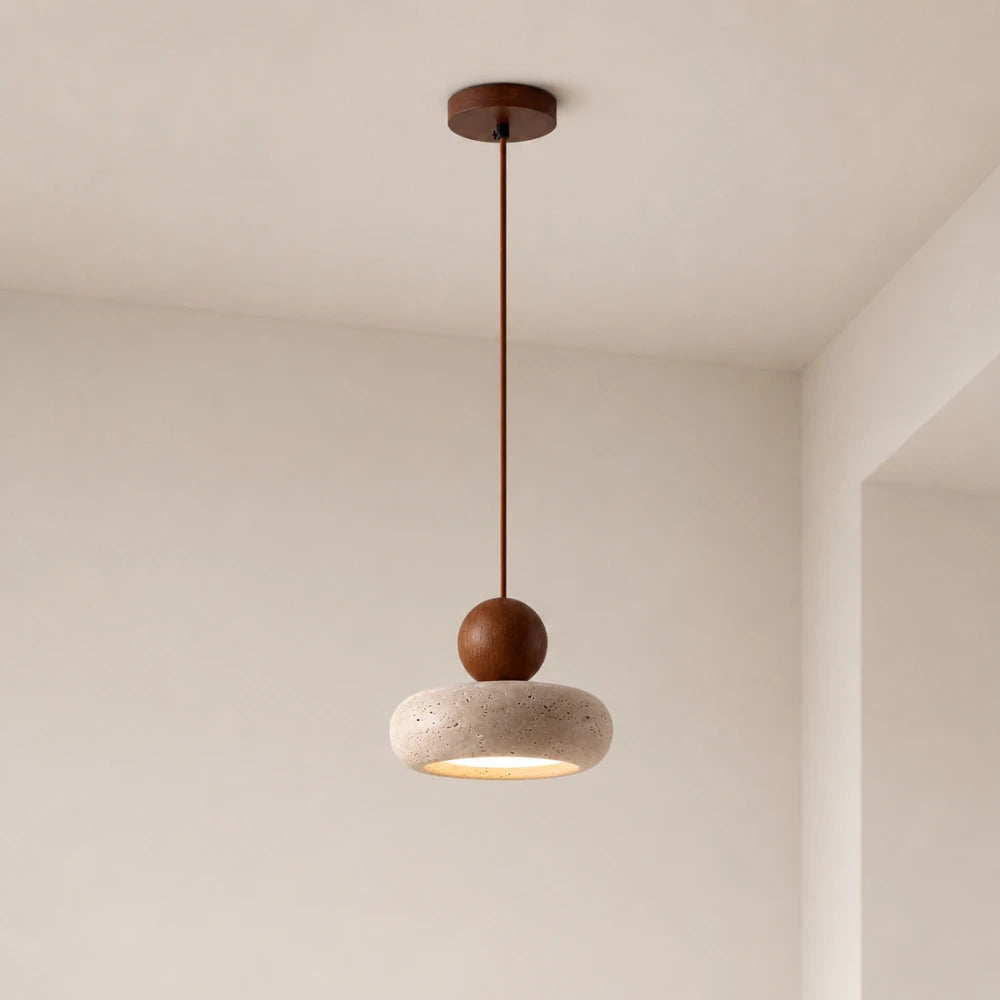 Suspension design minimaliste en travertin & bois | Alva