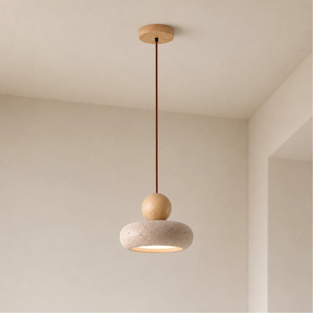 Suspension design minimaliste en travertin & bois | Alva