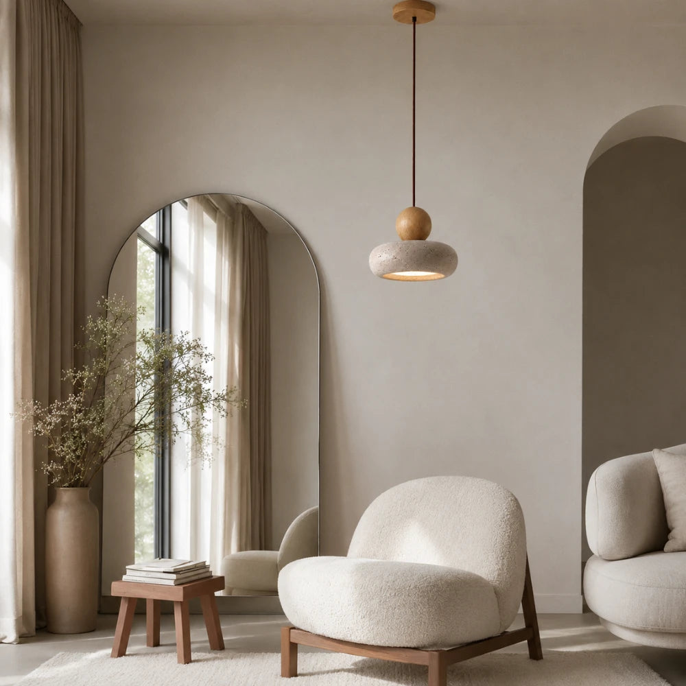 Suspension design minimaliste en travertin & bois | Alva