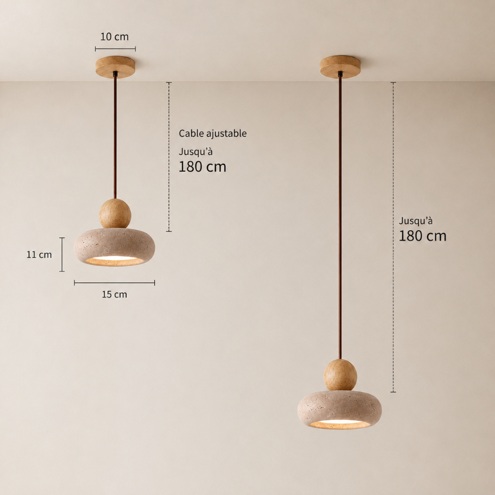 Suspension design minimaliste en travertin & bois | Alva