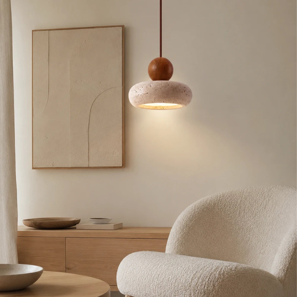 Suspension design minimaliste en travertin & bois | Alva