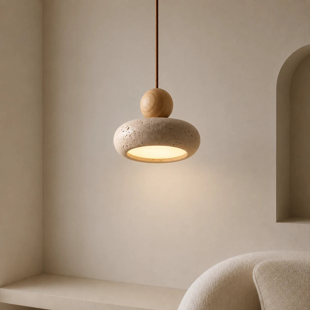 Suspension design minimaliste en travertin & bois | Alva