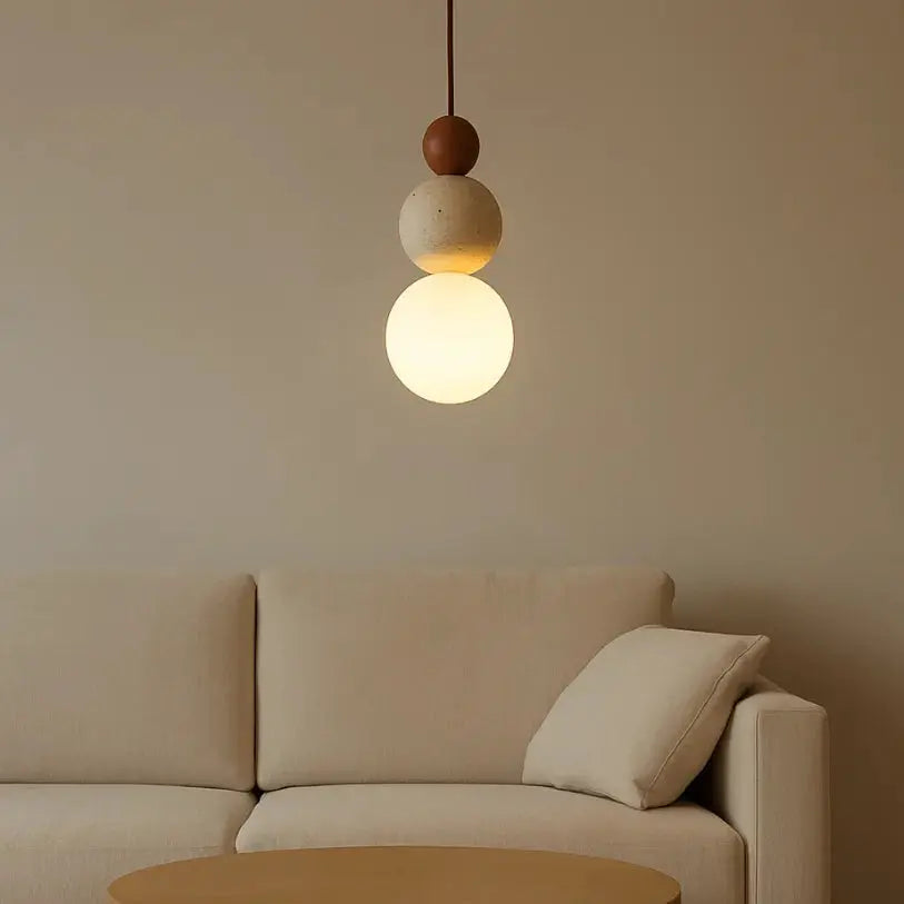 Suspension design nordique en pierre de travertin & bois | Eiken NORDSIA