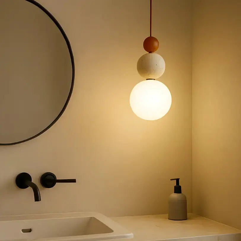 Suspension design nordique en pierre de travertin & bois | Eiken NORDSIA