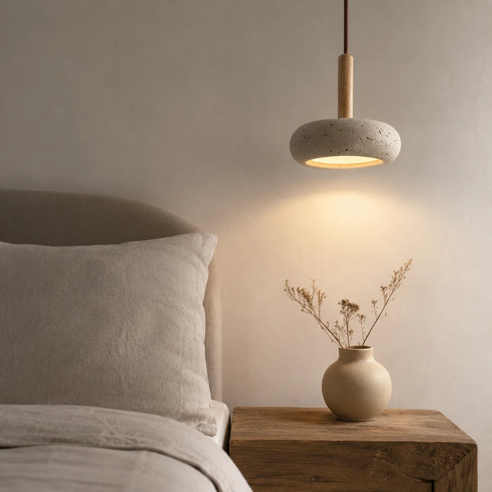 Suspension en travertin & bois scandinave | Elys
