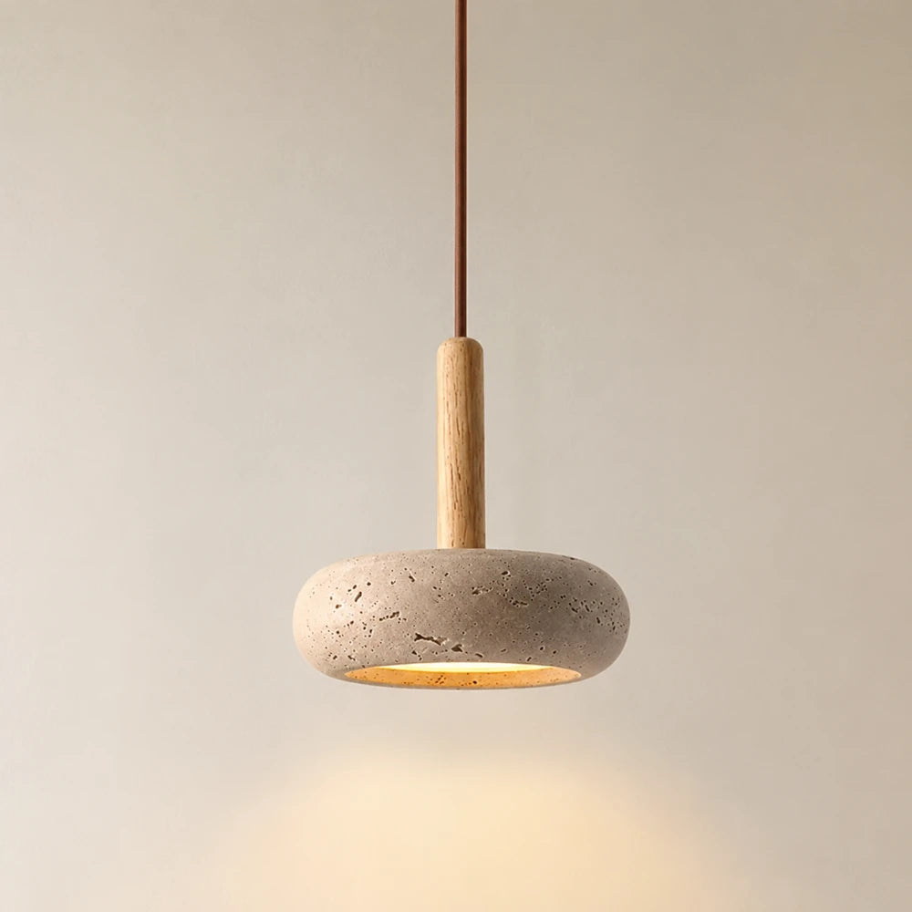 Suspension en travertin & bois scandinave | Elys