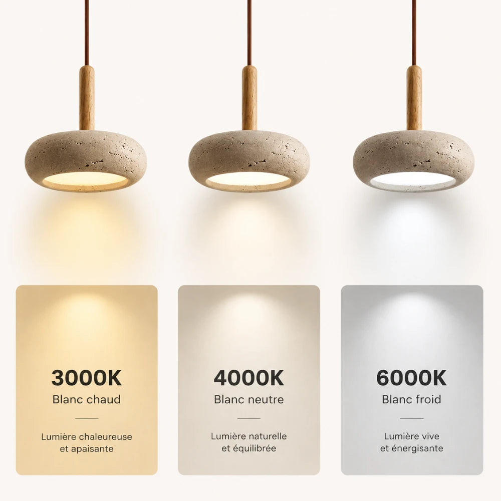 Suspension en travertin & bois scandinave | Elys
