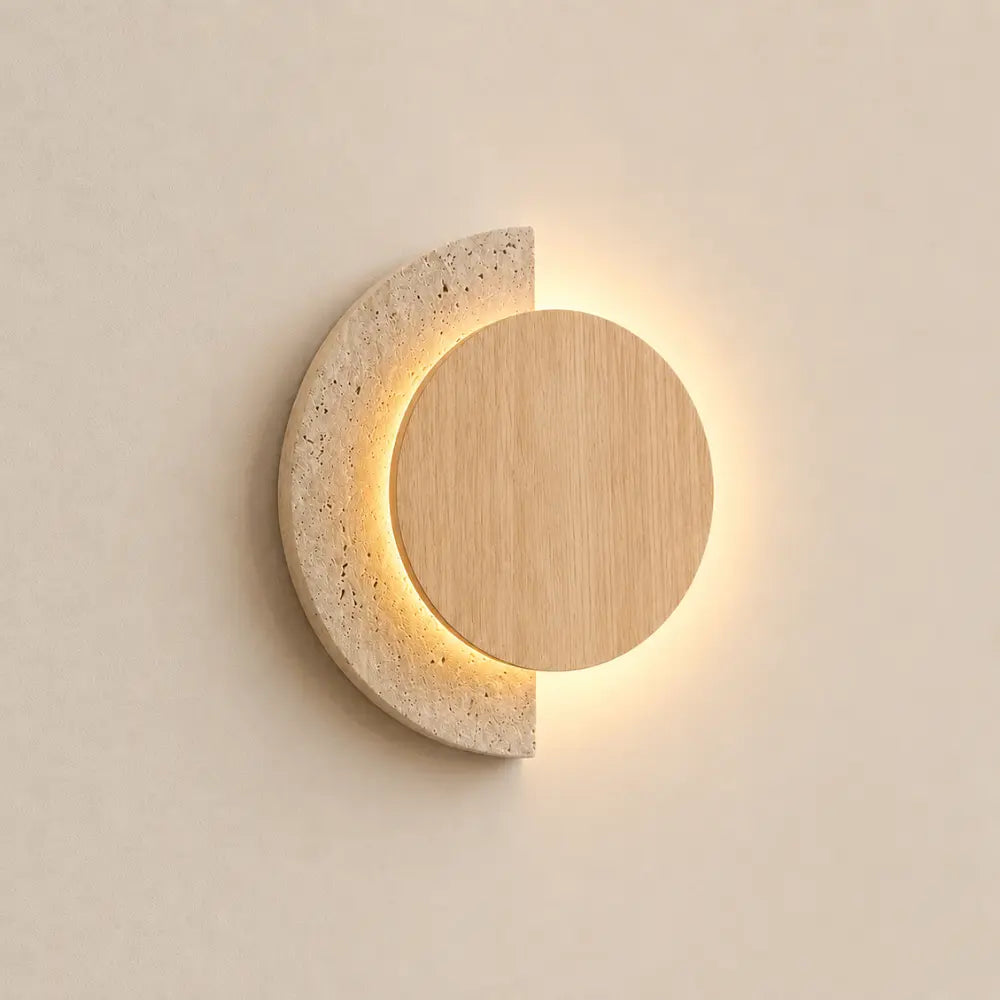 Applique murale design en travertin & bois LED intégrée | Halla