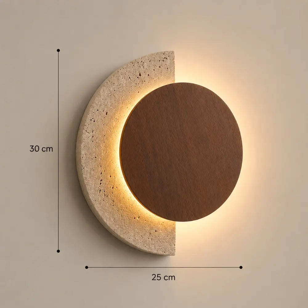 Applique murale design en travertin & bois LED intégrée | Halla