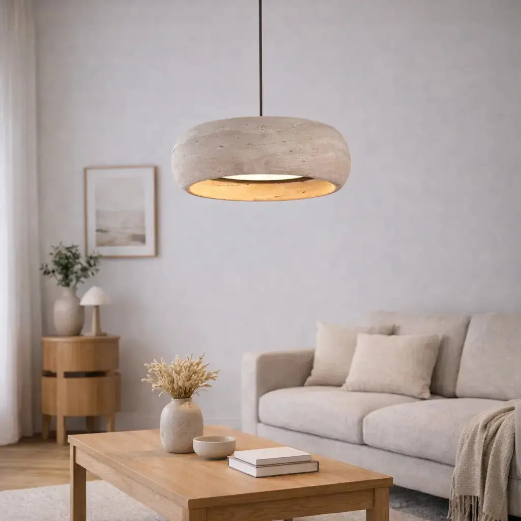 Suspension moderne en travertin authentique Ø 20 cm | Isla NORDSIA