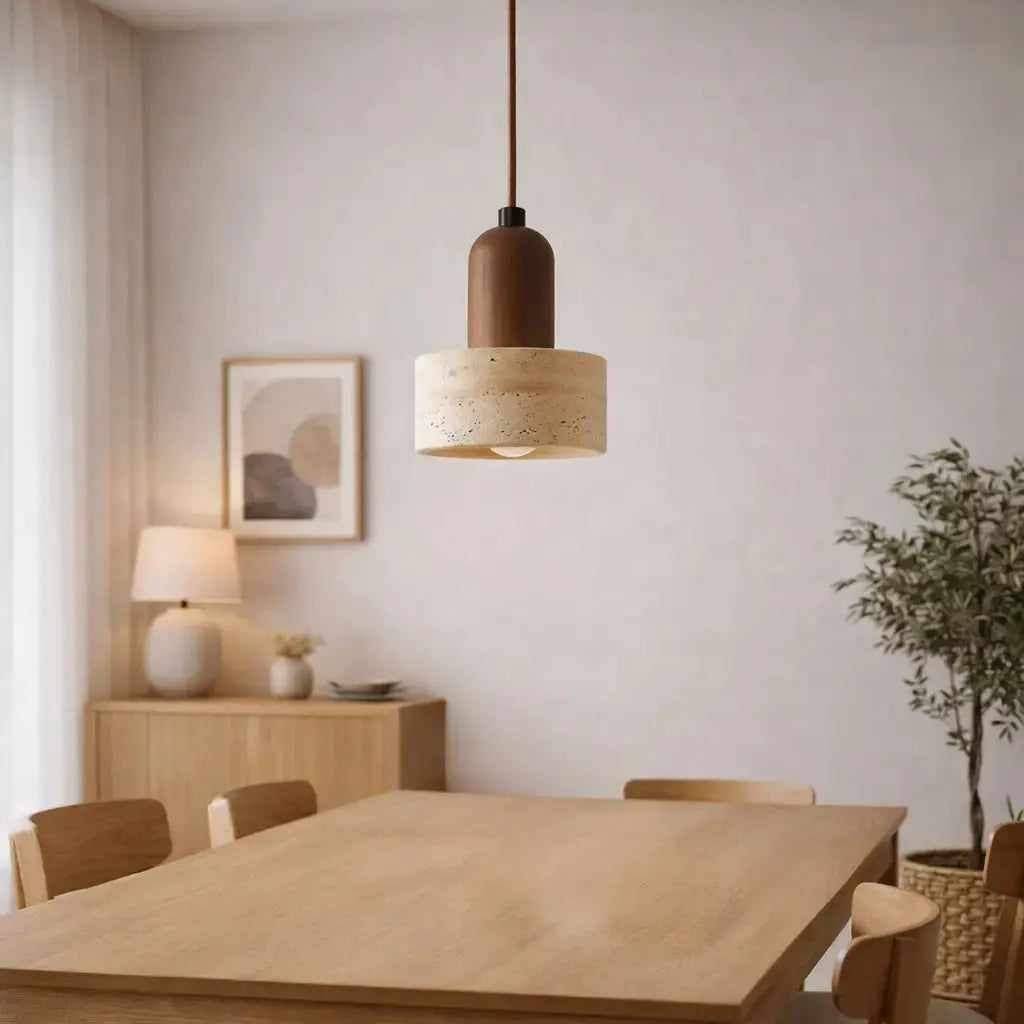 Suspension design épuré en pierre de travertin & bois | Løvik NORDSIA