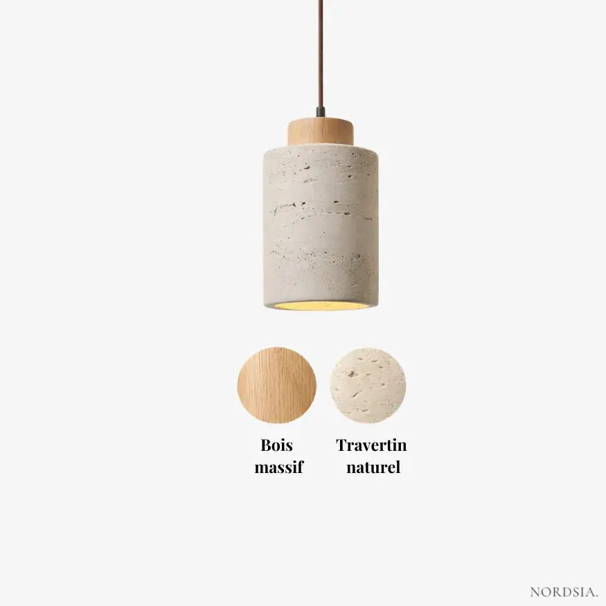 Suspension design moderne en pierre de travertin & bois | Lumi NORDSIA