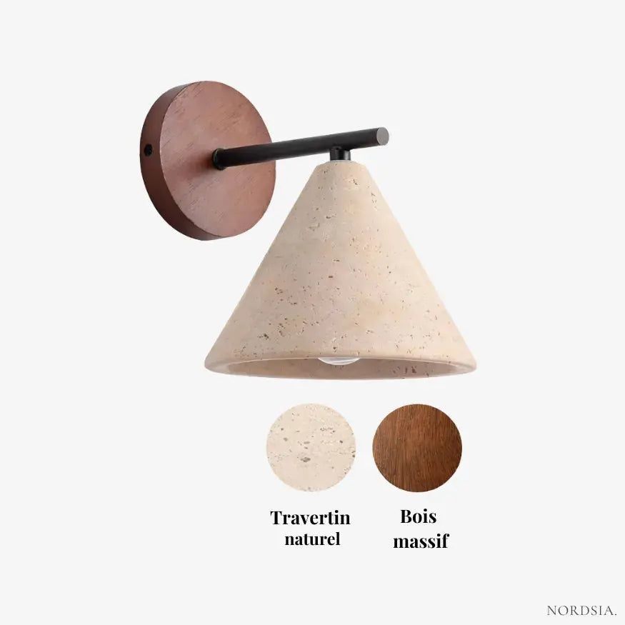 Applique murale design scandinave en travertin & bois | Lyra NORDSIA