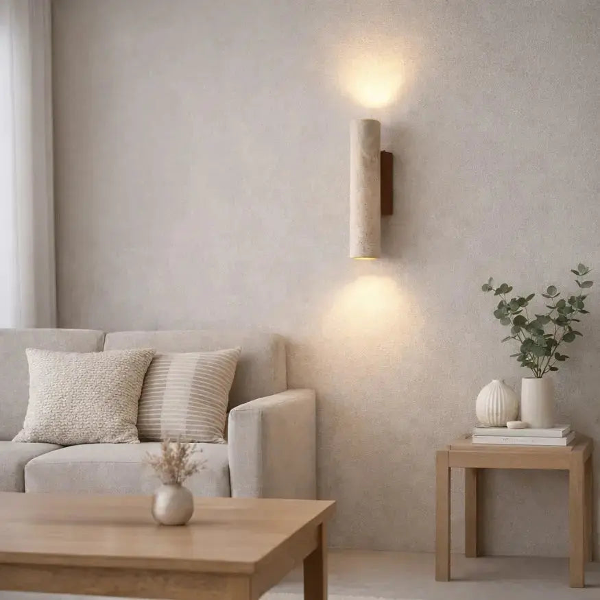 Applique murale design minimaliste en travertin & bois | Mysen NORDSIA