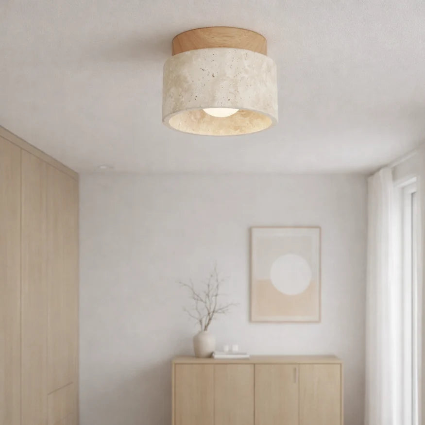 Plafonnier en Travertin & Bois massif | Noor