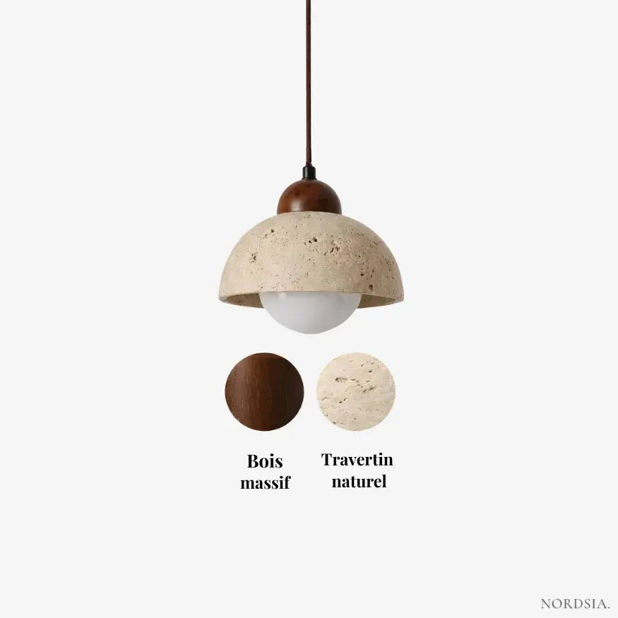 Suspension moderne design nordique en travertin & Bois | Porvoo NORDSIA