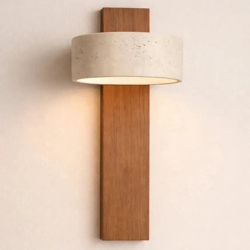 Applique murale bois & travertin design épuré | Solberg NORDSIA