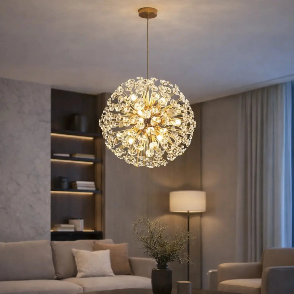 Suspension moderne en cristal & métal doré Ø 35 cm | Signe NORDSIA