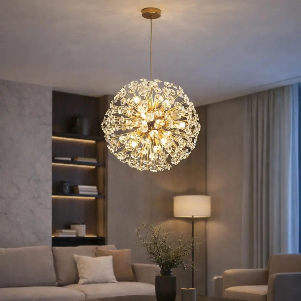 Suspension moderne en cristal & métal doré Ø 35 cm | Signe NORDSIA