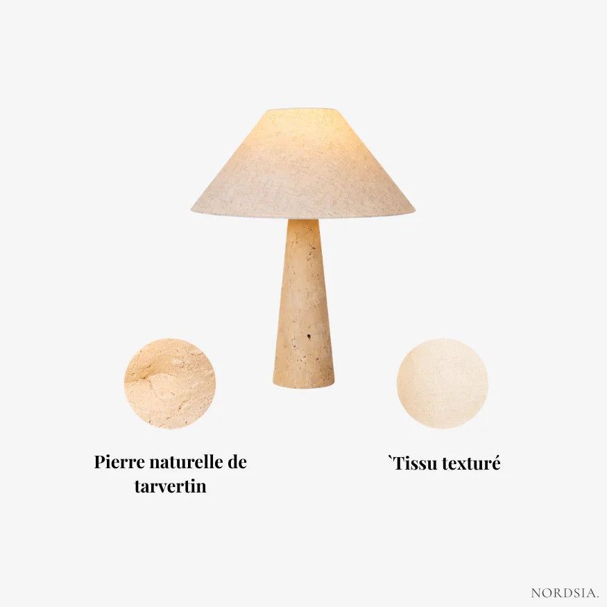 Lampe de chevet en Travertin & Tissu | Sila