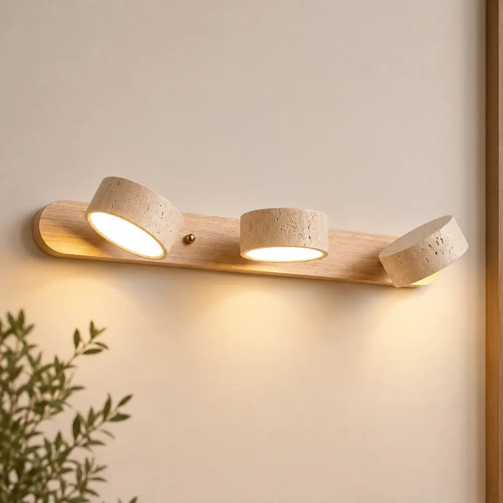 Applique murale design travertin & bois multi-têtes | Triva