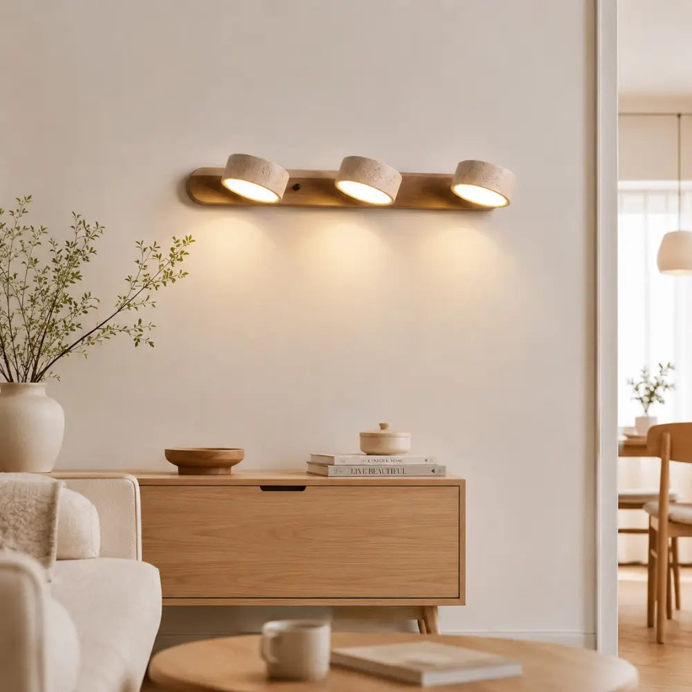 Applique murale design travertin & bois multi-têtes | Triva