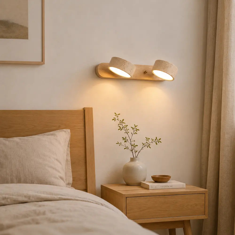 Applique murale design travertin & bois multi-têtes | Triva