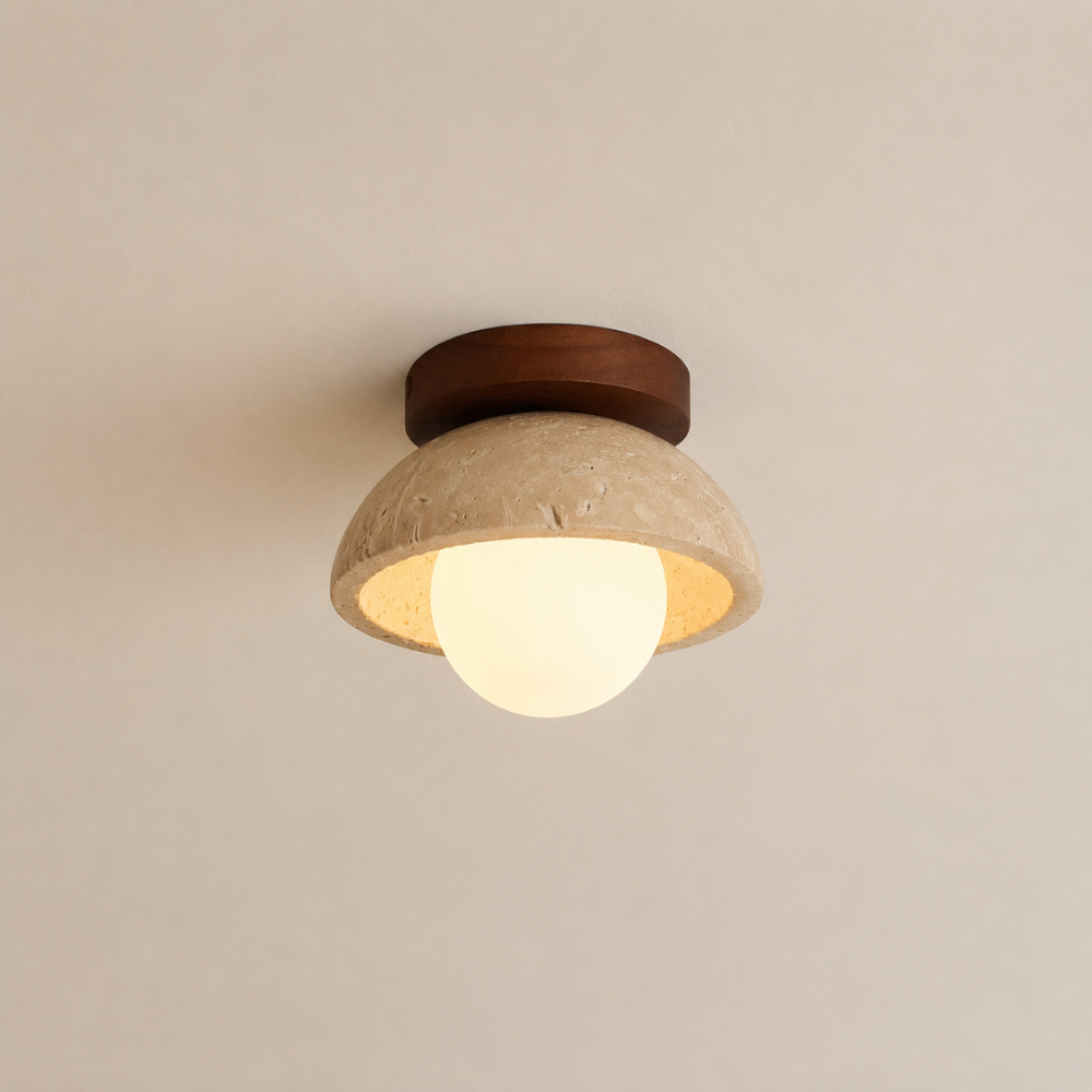 Plafonnier scandinave en travertin & bois noyer | Vare