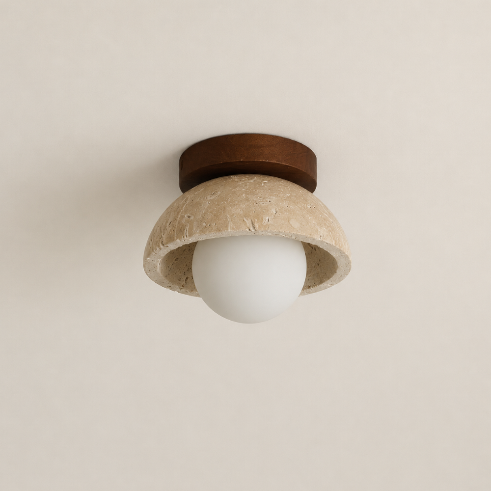 Plafonnier scandinave en travertin & bois noyer | Vare