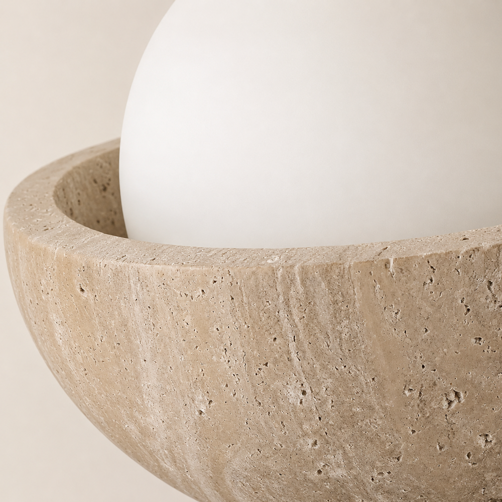 Plafonnier scandinave en travertin & bois noyer | Vare