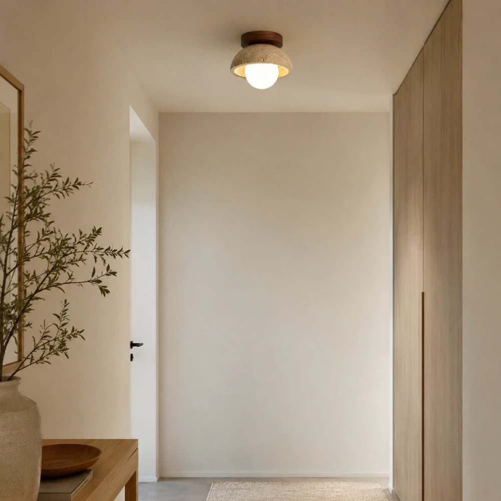 Plafonnier scandinave en travertin & bois noyer | Vare
