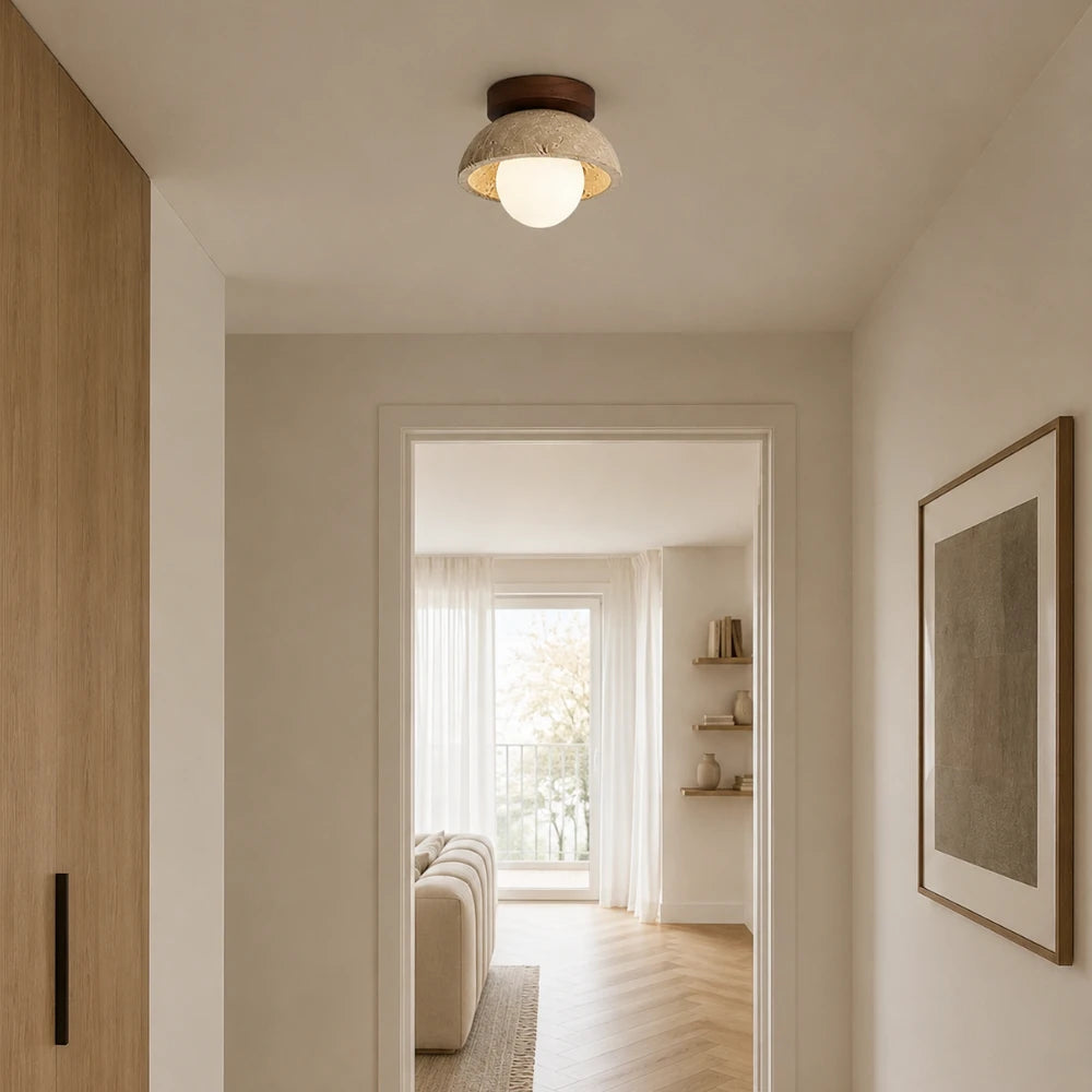 Plafonnier scandinave en travertin & bois noyer | Vare
