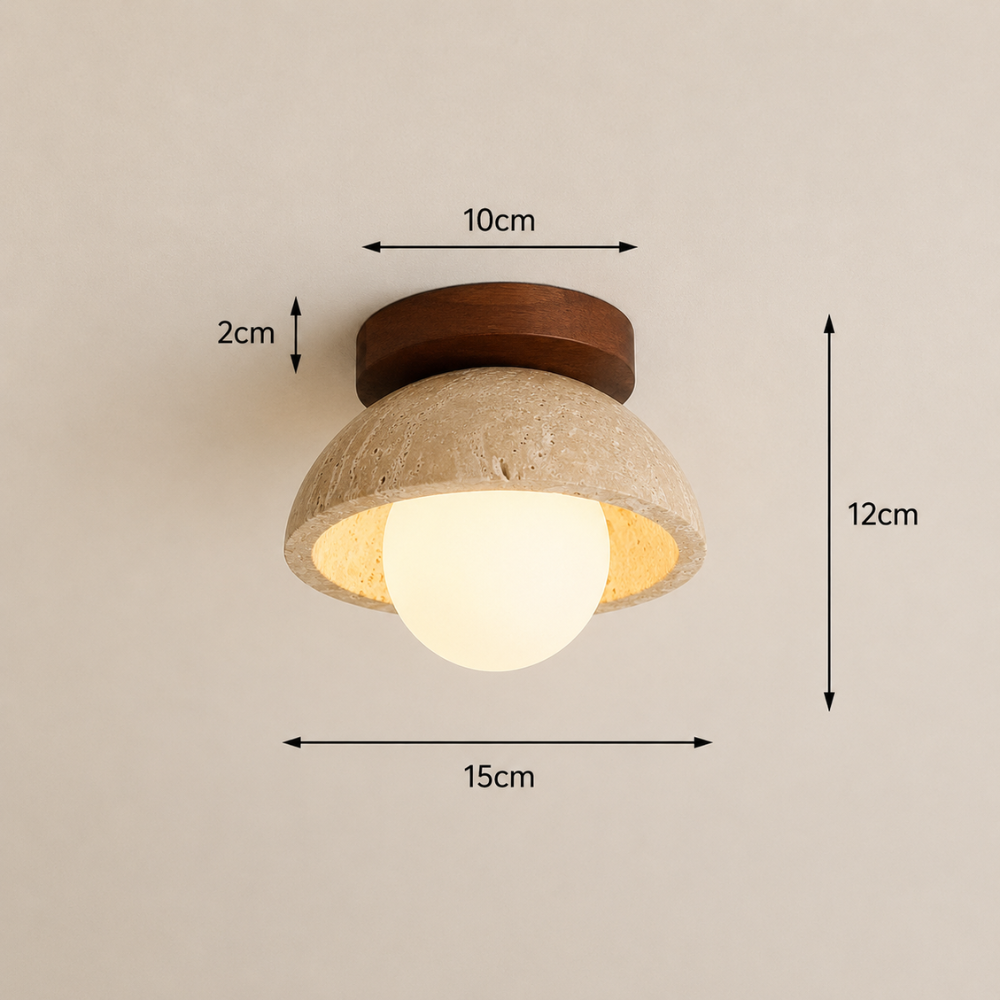 Plafonnier scandinave en travertin & bois noyer | Vare