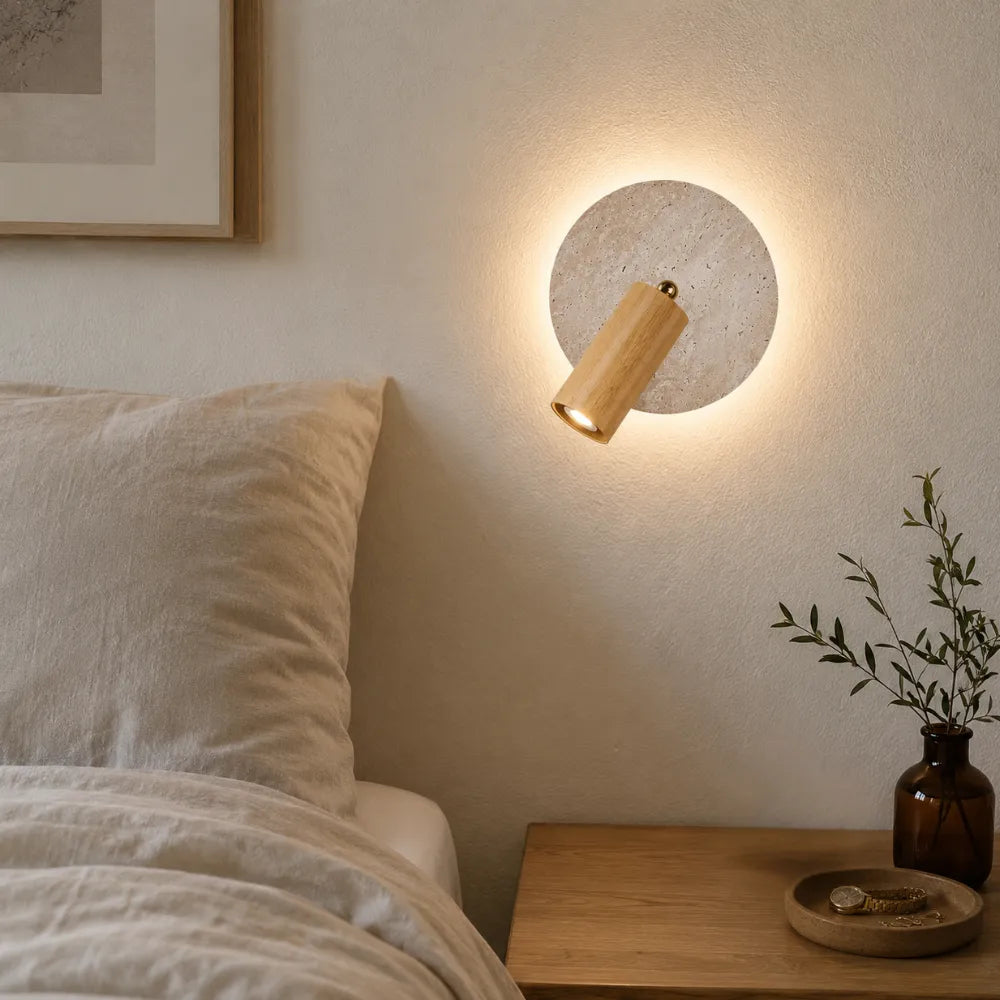 Applique murale design en travertin & bois | Aksel