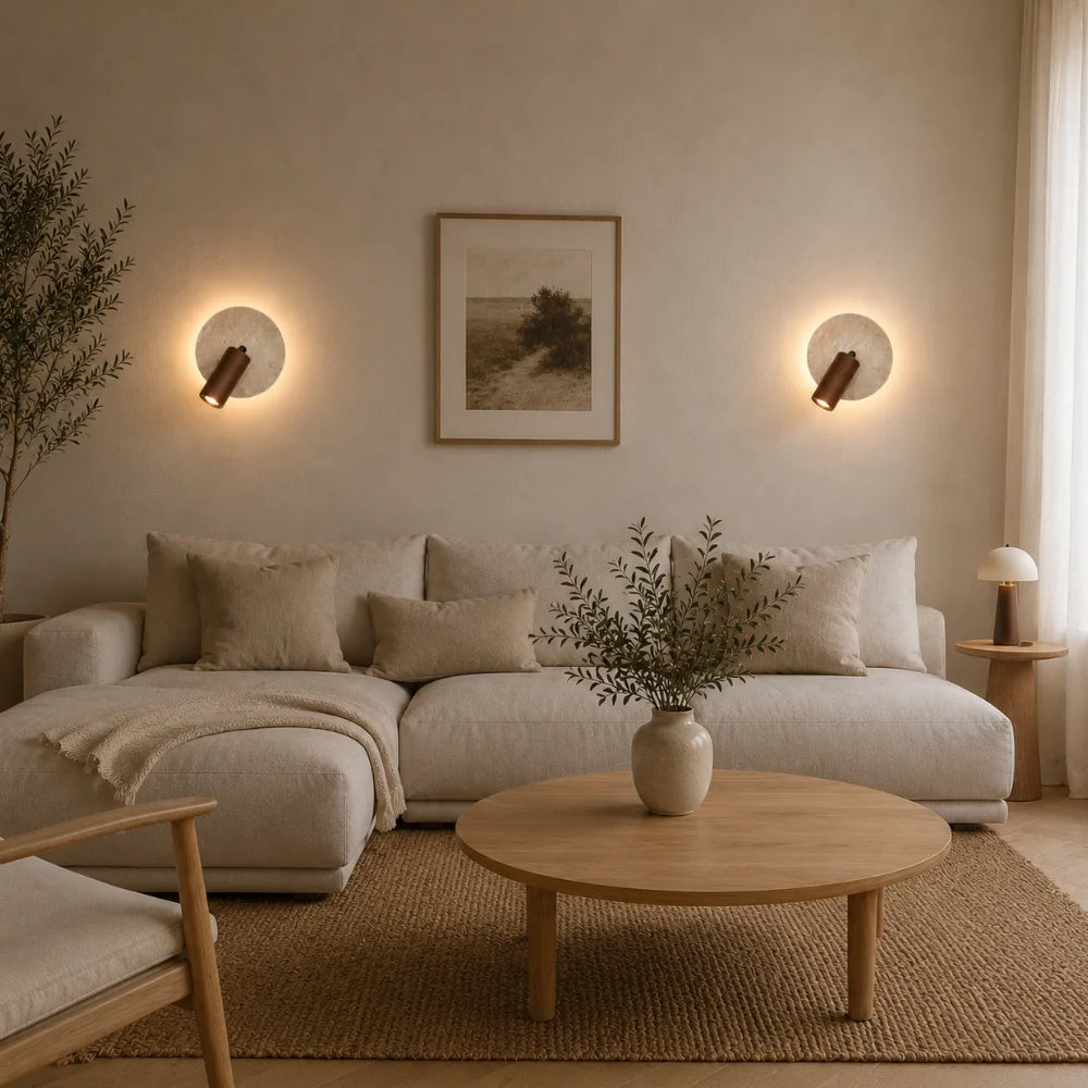 Applique murale design en travertin & bois | Aksel