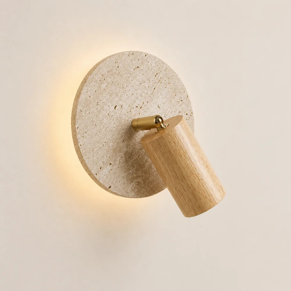 Applique murale design en travertin & bois | Aksel