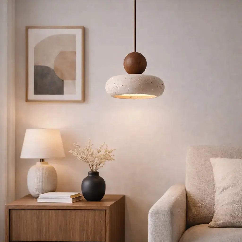 Suspension design minimaliste en travertin & bois | Alva NORDSIA