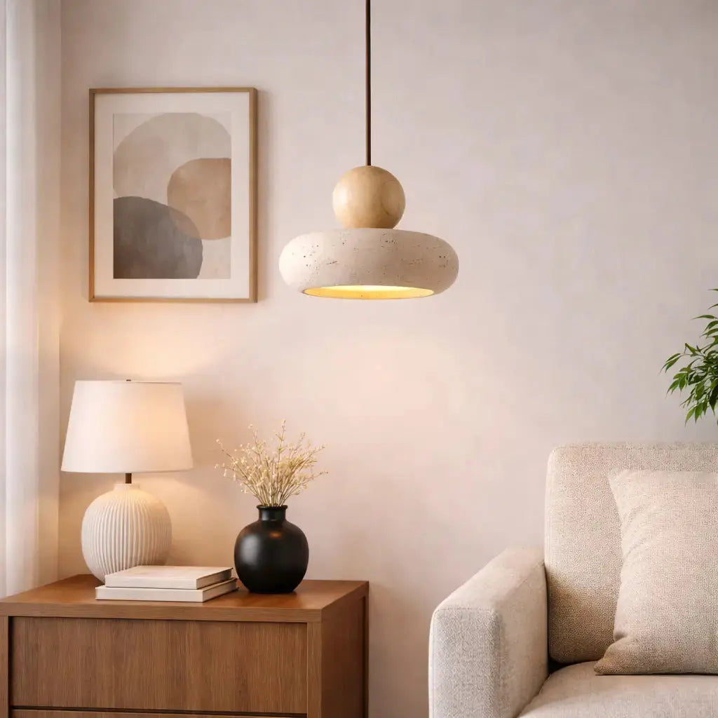 Suspension design minimaliste en travertin & bois | Alva NORDSIA