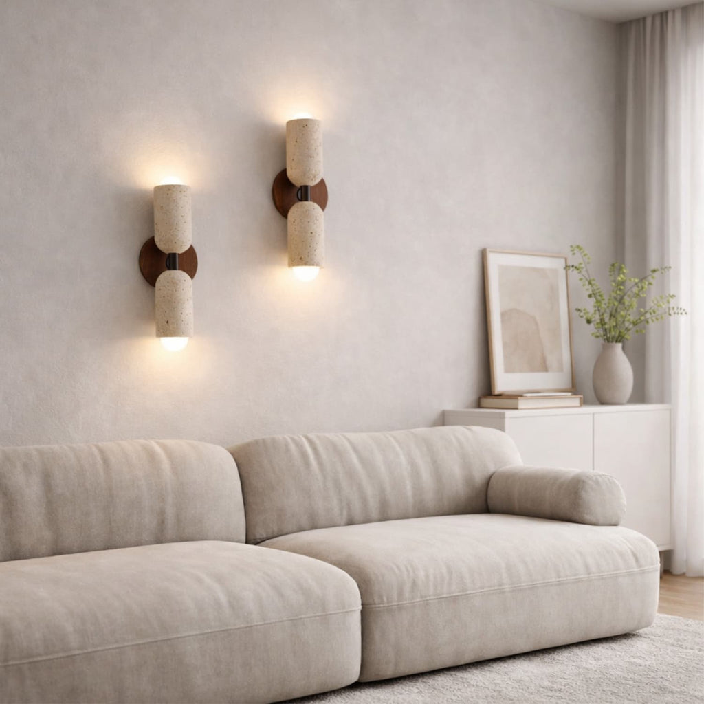 Applique murale scandinave en travertin & bois massif | Velin NORDSIA