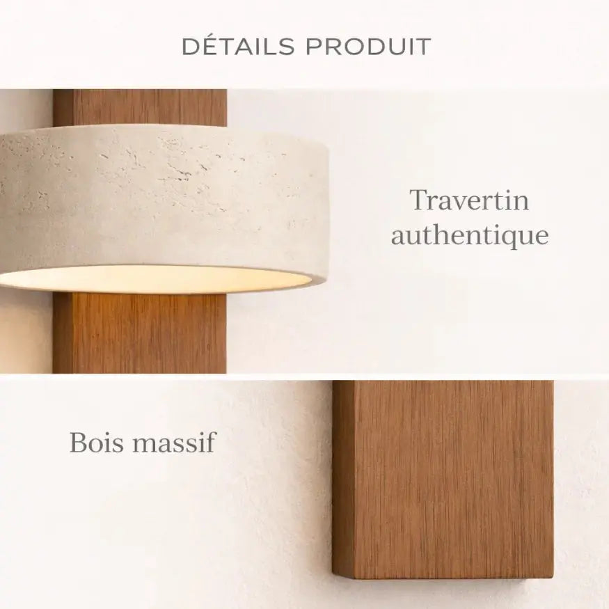 Applique murale bois & travertin design épuré | Solberg NORDSIA
