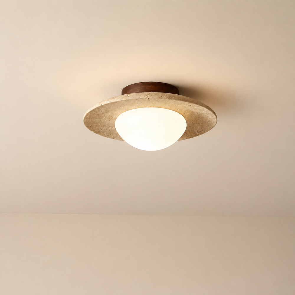 Plafonnier travertin & bois design | Bryne