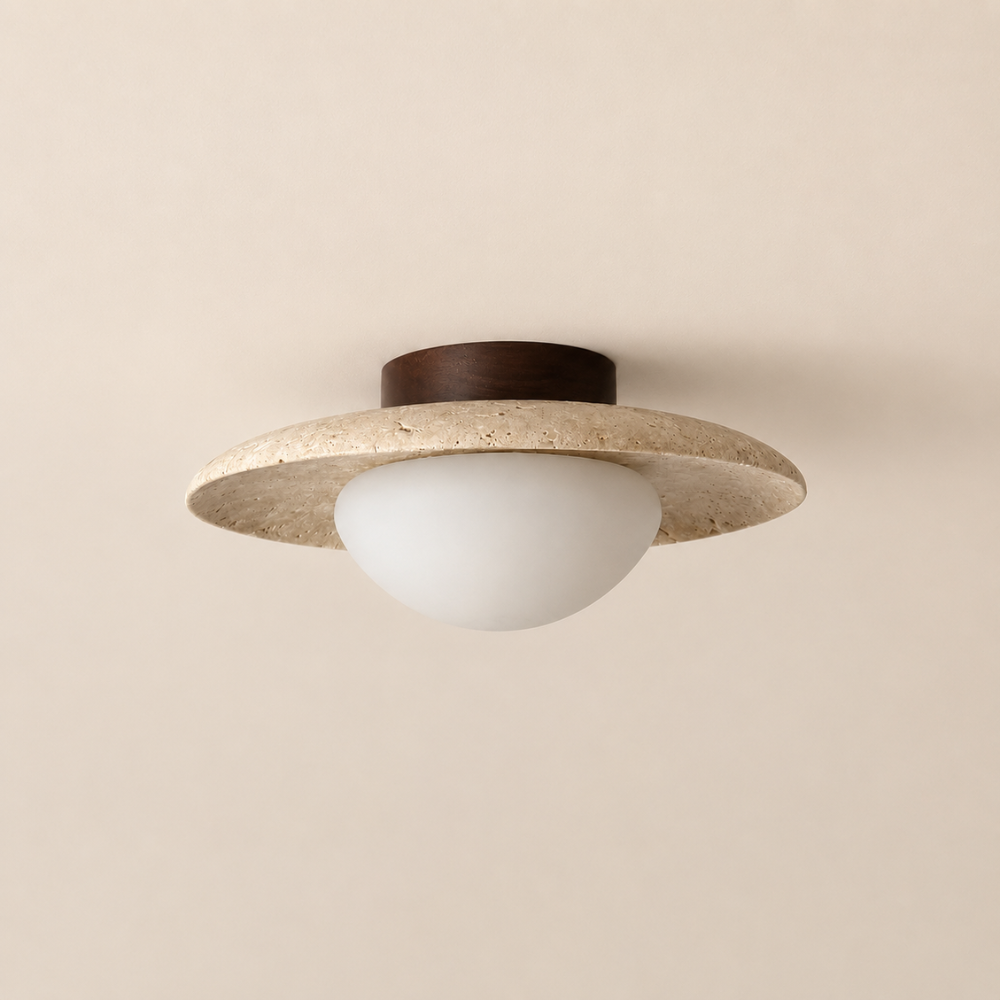 Plafonnier travertin & bois design | Bryne