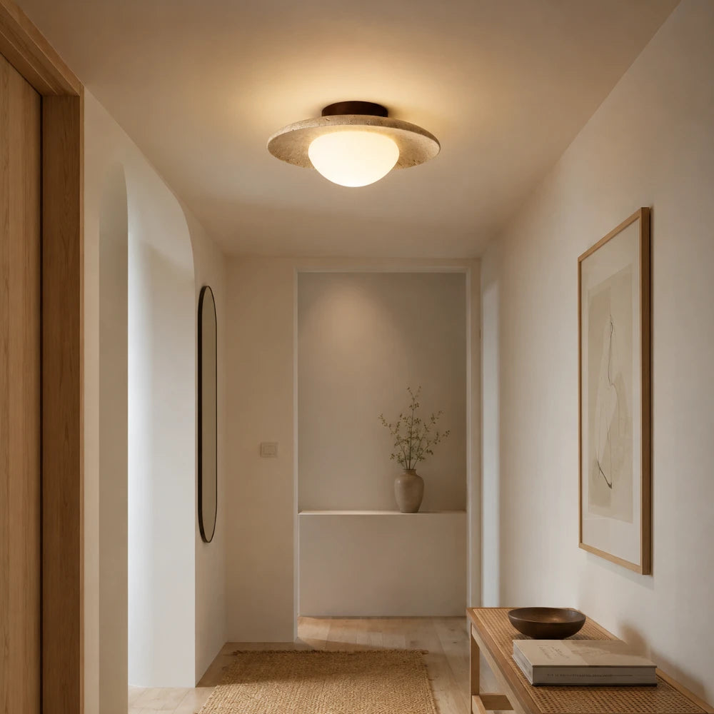 Plafonnier travertin & bois design | Bryne