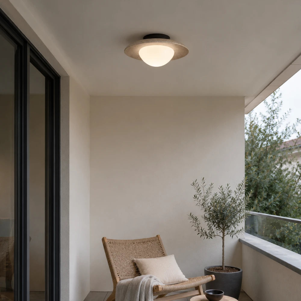Plafonnier travertin & bois design | Bryne
