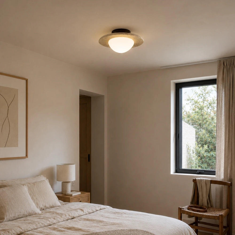 Plafonnier travertin & bois design | Bryne