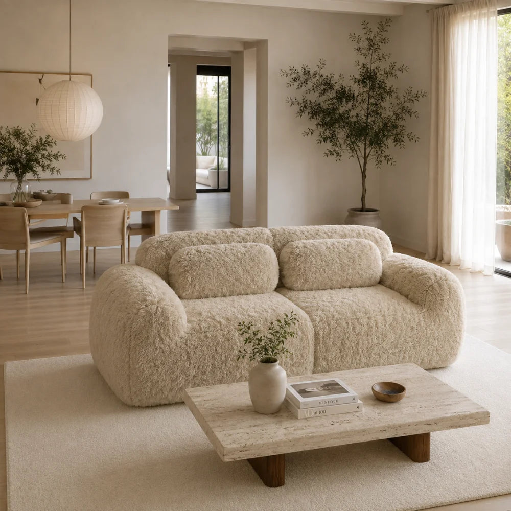 Canapé scandinave lounge en tissu peluche | ORSEN