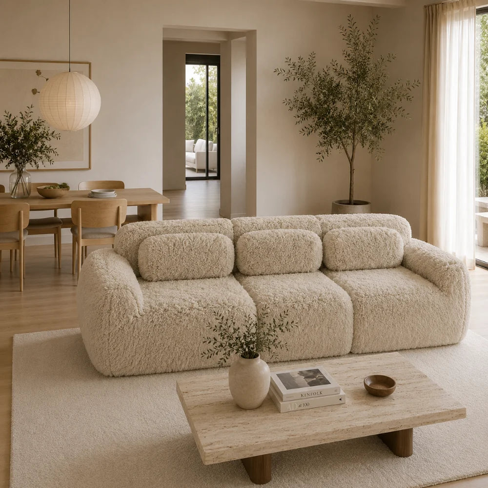 Canapé scandinave lounge en tissu peluche | ORSEN
