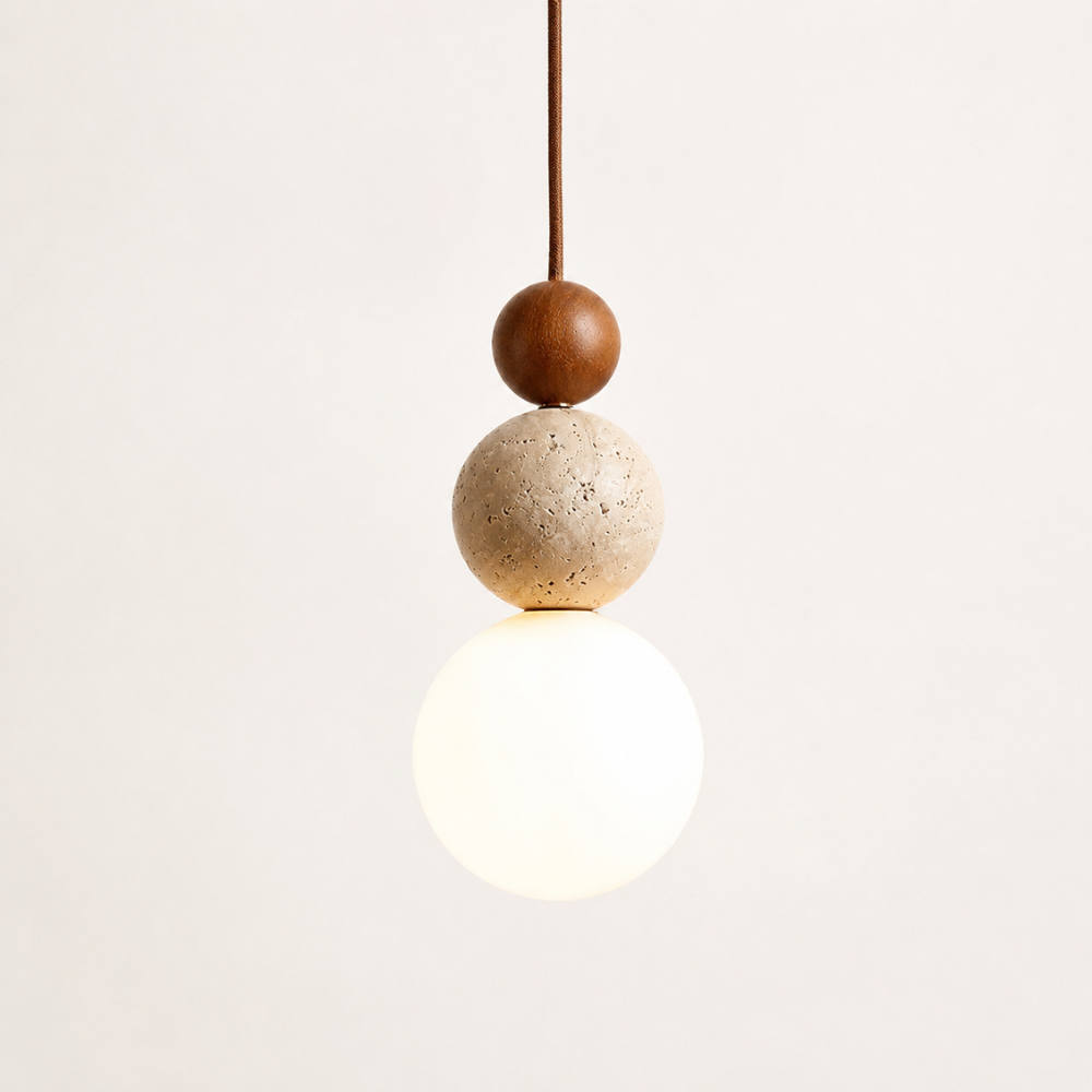 Suspension design nordique travertin & bois | Eiken