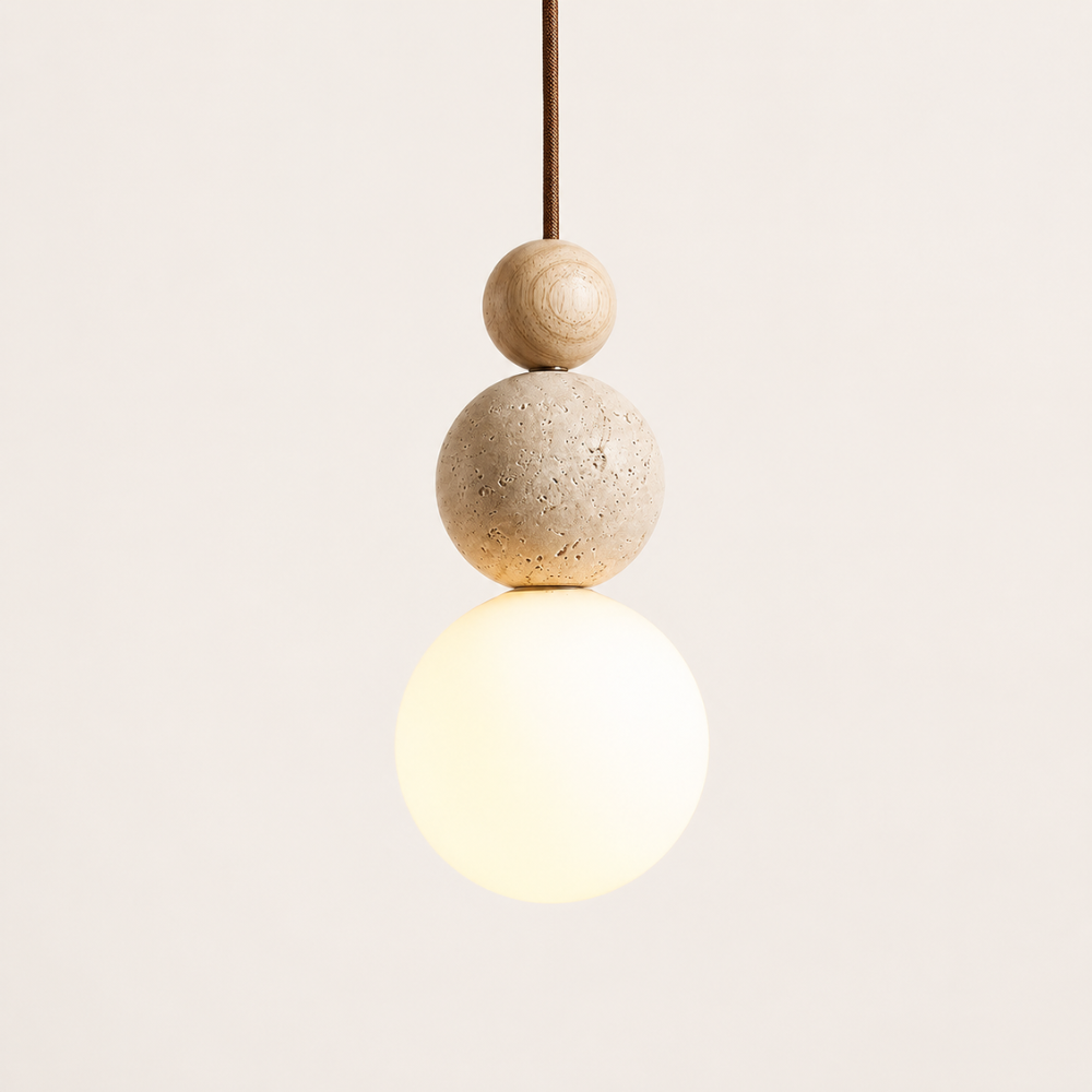 Suspension design nordique travertin & bois | Eiken